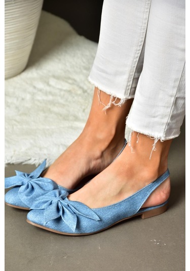 Fox Shoes H726809004 Mavi Kot Kumaş Kadın Babet Mavi
