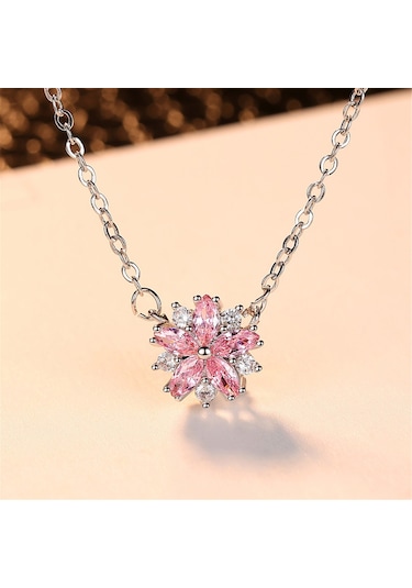 Büyüleyici Pembe Kiraz Çiçeği Kadın Kolye Gümüş