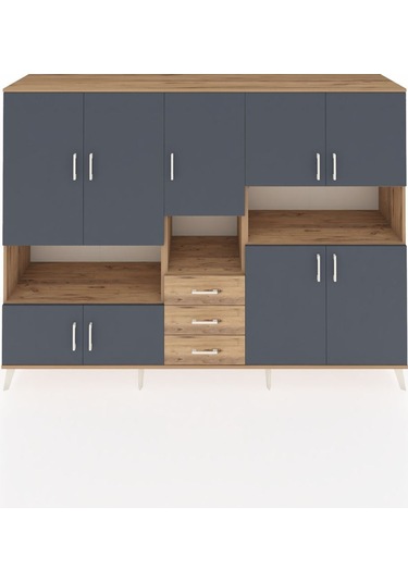 Hyperion Dolap 13 Raflı 3 Çekmeceli 9 Kapaklı 220x44x163 Çam-antr Çam-antrasit/çam