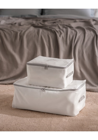 Madame Coco Çiçek Desen Baskılı 2'li Hurç - Beyaz/gri 8684427147740 Beyaz