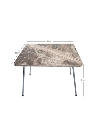 Bofigo 60 x 80 CM Mermer Desenli Katlanır Balkon Bahçe Kamp Piknik Masası Çok Renkli