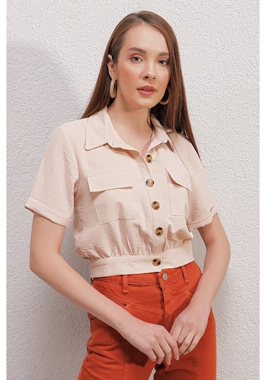 Bigdart 0663 Crop Ceket - Krem 001