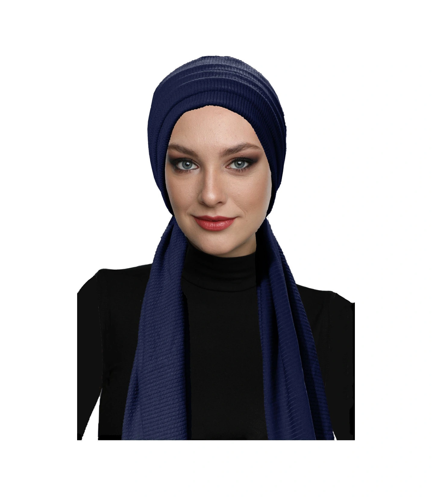 Fitilli Penye Bağlama Lacivert Hazır Türban Tesettür Bone Lacivert