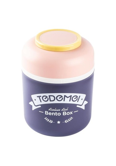 Tedemeı Pembe Paslanmaz Çelik Yuvarlak Kaşıklı Yemek Taşıma Kabı 780ml