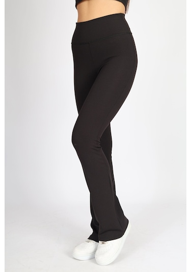 Soft&Basic Kadın Kaşkorse Raporlu Toparlayıcı İspanyol Paça Siyah Tayt Pantalon Siyah