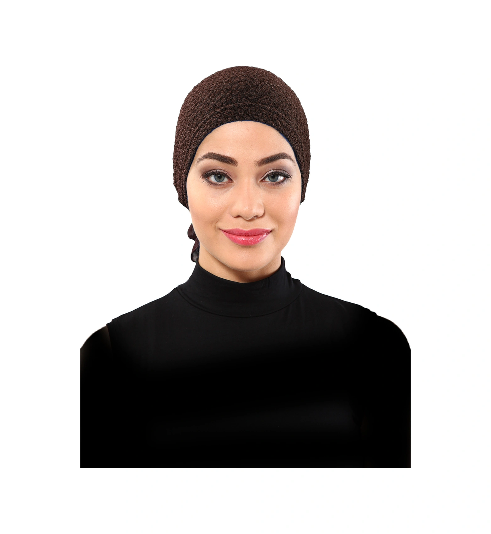 Brokar Tüllü Kahverengi Hazır Türban Tesettür Bone Kahve