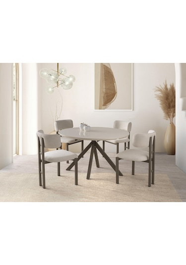 Nova T Yuvarlak Açılır Mutfak Masa Sandalye Takımı 70x120cm Krem