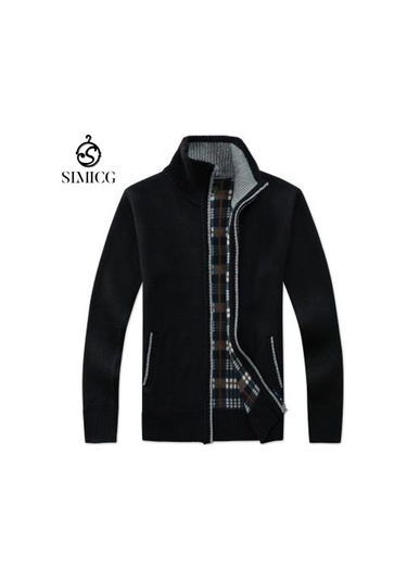 Erkek Kalınlaştırılmış Bol Kesim Düz Kesim Hırka - Siyah Siyah