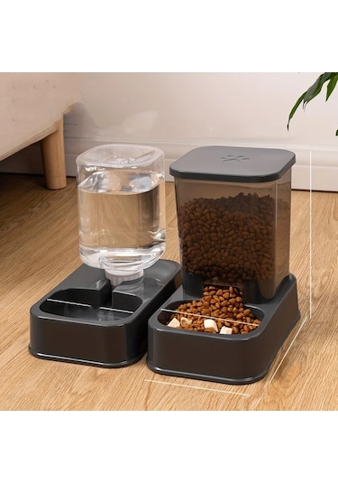 Honeybeeshop Koyu Gri Su Ve Mama Kabı Dayanıklı Plastik Evcil Hayvan Besleme Seti Kedi Ve Köpekler İçin