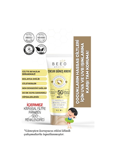 Bee'o Apicare Propolisli Çocuk Güneş Kremi Spf 50+ 80 ML