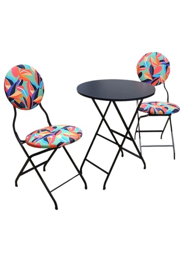 Katlanabilir Renkli Yapraklı Metal Masa Ve Sandalye Takımı - 2 Sa