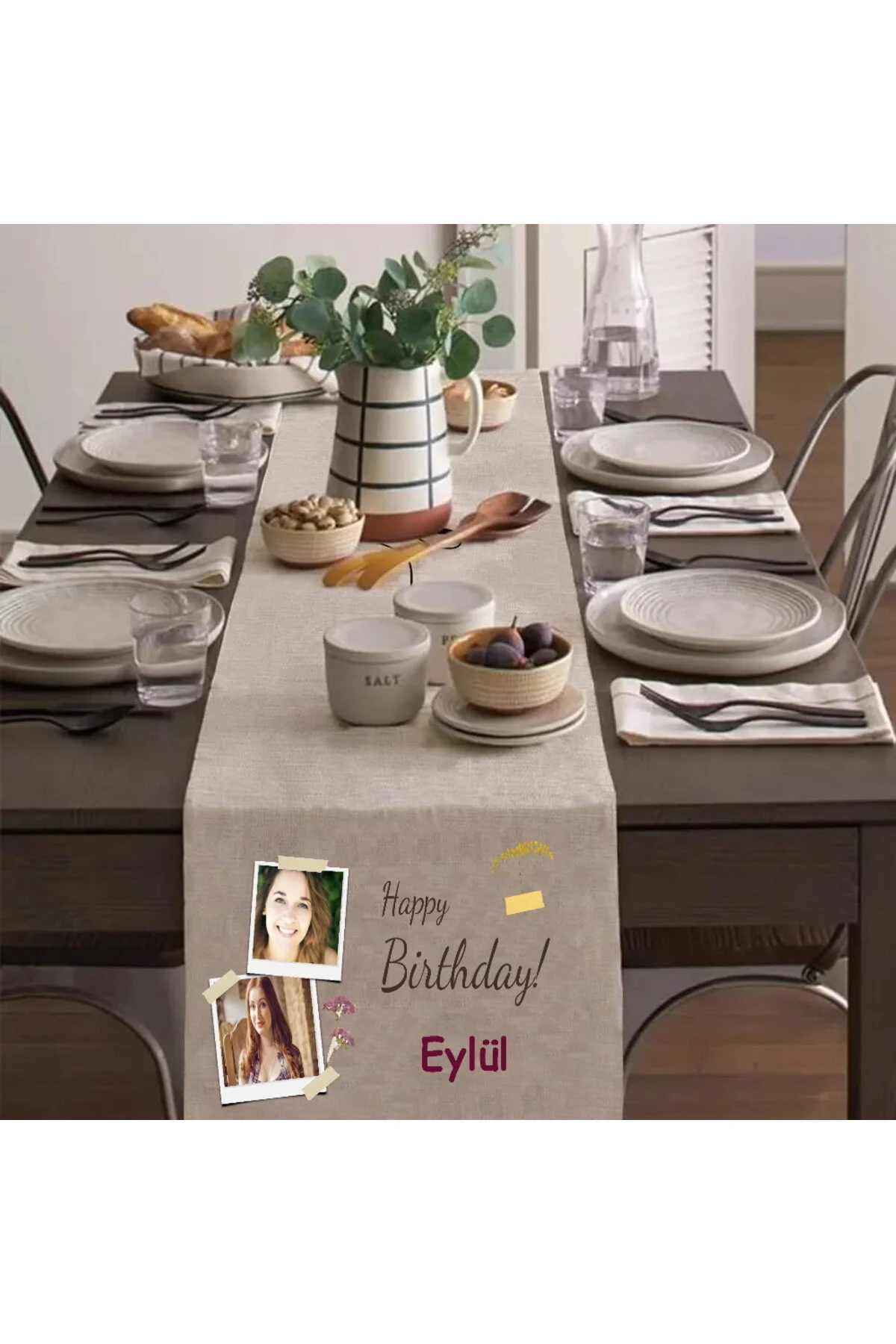 Kişiye Özel İyi Ki Doğdun Fotoğraflı Runner, Runer, Masa Örtüsü, Sofranıza Zarafet Katın Runner Çok Renkli