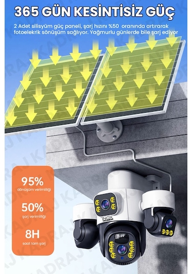 4 Kameralı Inox Modeli , 4g + E-sim, 2 Solar Panelli, Uzaktan İzleme , Hareket Takip , Alarm , Sesli Konuşma, 16000 Mah Batarya