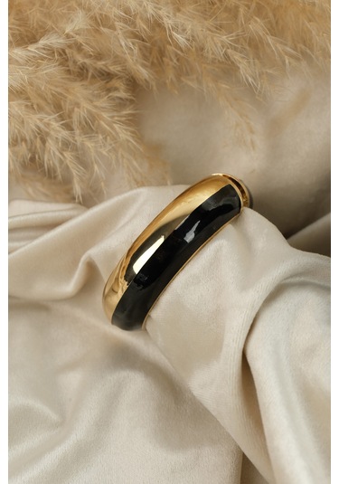 Çildan Womens Black Gold Özel Tasarım Kalın Kelepçe Bileklik Altın