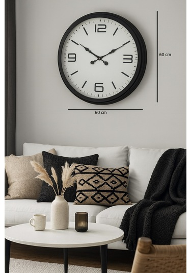 60 Cm Siyah Metal Dizayn Duvar Saati