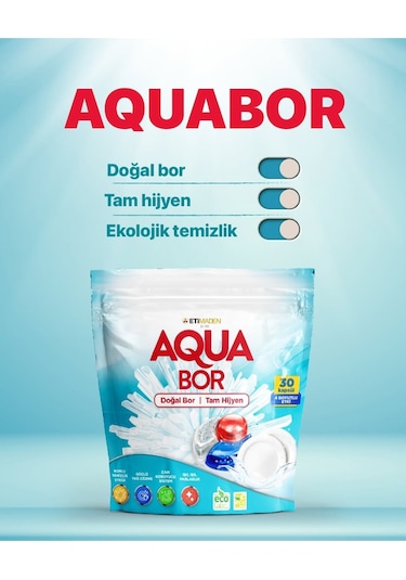 Aquabor Bulaşık Makinesi Tableti 30 Lu Doğal Bulaşık Makinesi Tableti