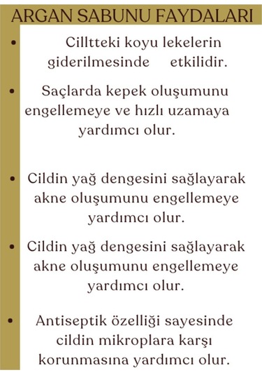 Doğal Argan Sabunu, Ciltler İçin Katkısız Sabun, Argan Yağlı Sabun 100gr