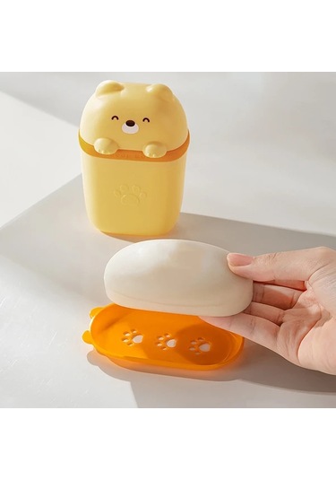 Oldfriend Pembe Sevimli Ayı Sabunluğı Yumuşak Astarlı Su Geçirmez Seyahat Saklama Kutusu pembe