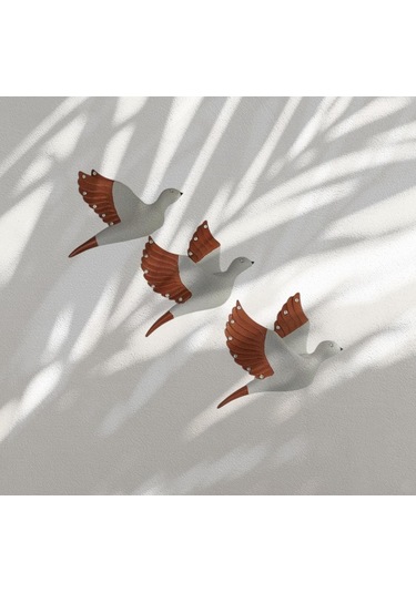 Dekoratif Üçlü Kumru Kuş Duvar Dekoru Süs 17 12 Cm 3 Lü Set