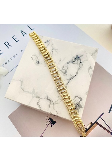 Kuyumcu Model Bileklik Vintage Arpa Bileklik Zirkon Çelik Kararmaz Xuping 14ayar Gold 17+3cm Gold