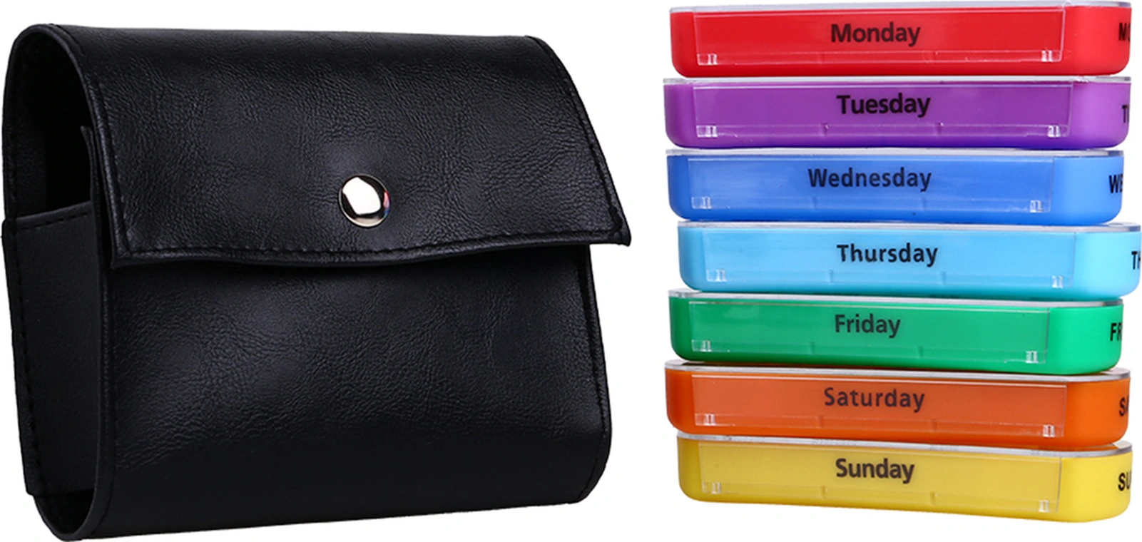 Geeksen Siyah Pu Deri İçerisinde 7 Adet 4 Bölmeli Mini İlaç Kutusu - Zaman Etiketli Taşınabilir İlaç Depolama Kutusu Diğer