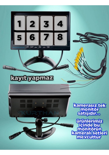 8 Kanallı Hybrid Monitör Kamerasız - 12 24 Volt - Kayıt Yapmaz