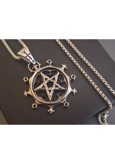 Paslanmaz Çelik Pentagram Yıldız Kolye Gümüş
