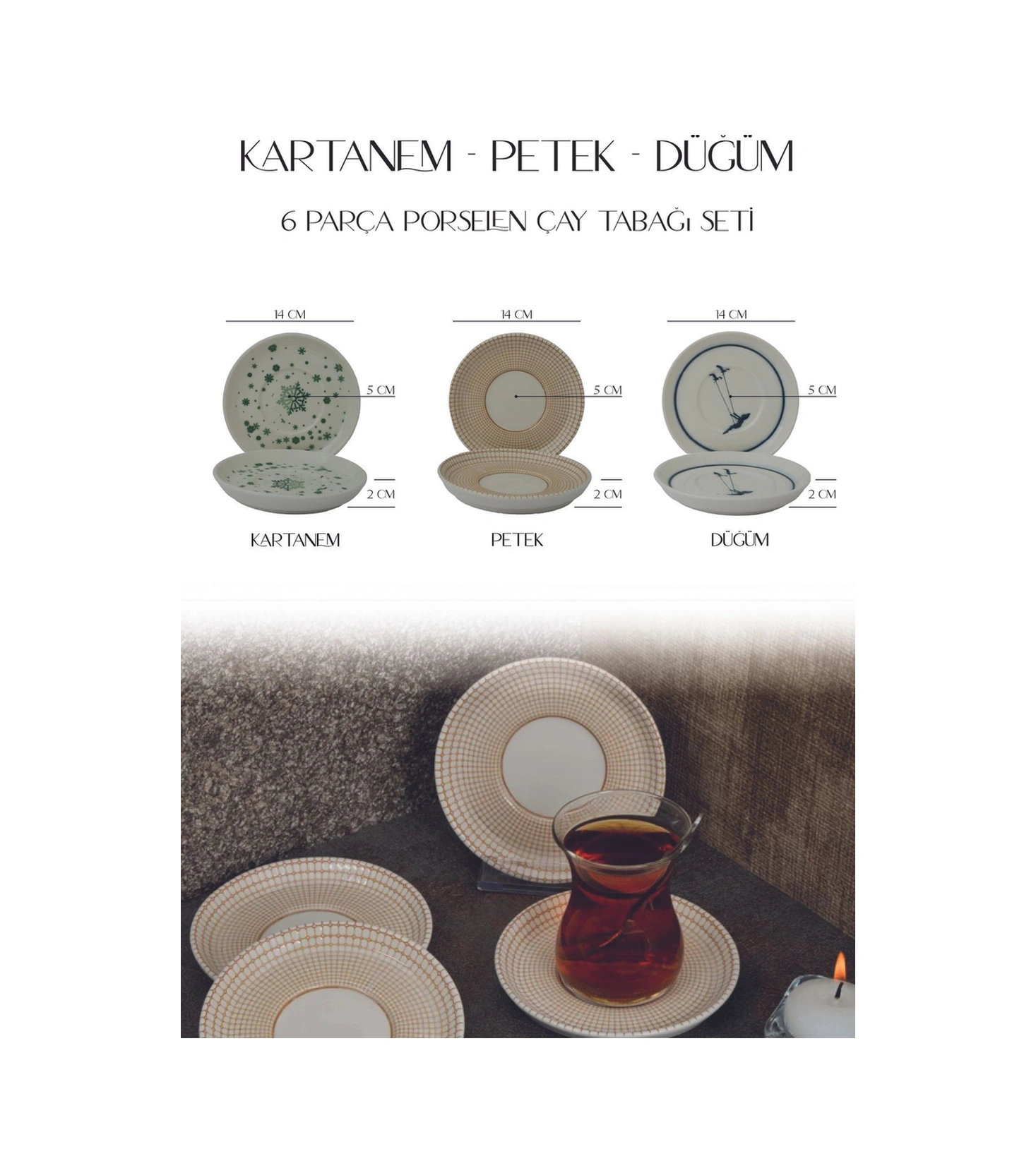 Petek 6'lı Porselen Çay Tabağı Seti Beyaz
