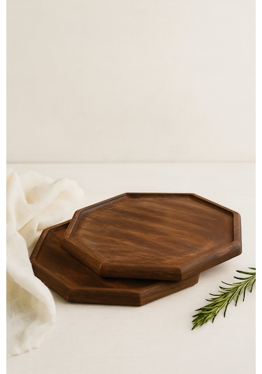 Fam Wood Art 2'li Doğal Ahşap Nihale, Small Sunumluk, Supla,banyo Düzenleyici-aksesuar Organizeri 20 X 20 Cm Kahverengi