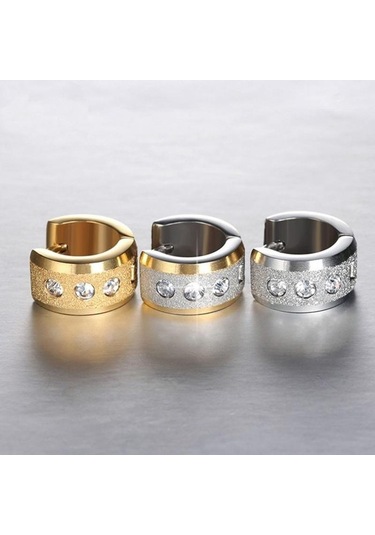 Gümüş Ve Altın Paslanmaz Çelik Küçük Daire Küpe Kaplamalı Parlak Cz Punk Rock Halka Küpe Çift Küpe İçin