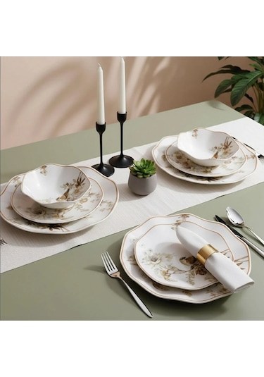Güral Porselen Nesrin 24 Parça Yemek Seti 1891 Kahverengi