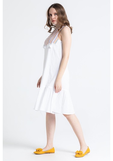 Kolsuz Şile Bezi Ilgaz Midi Boy Elbise Beyaz Byz-beyaz Beyaz