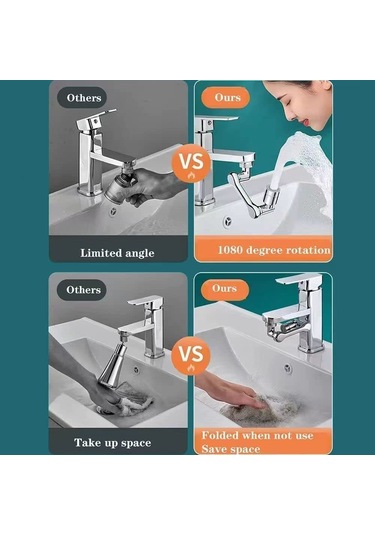 1080 Derece Dönebilen Musluk Aeratoru - Sıçramaya Karşı Koruyucu, Mutfak & Banyo İçin Mekanik Kol Tasarımı