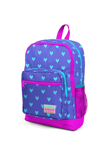 Coral High Kids Lavanta Pembe Kalp Desenli Dört Bölmeli Okul Sırt Çantası