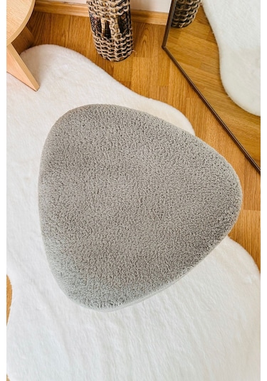 Bohem Tarz Teddy Kumaş Üçgen Puf, Makyaj Taburesi, Bench, Gri