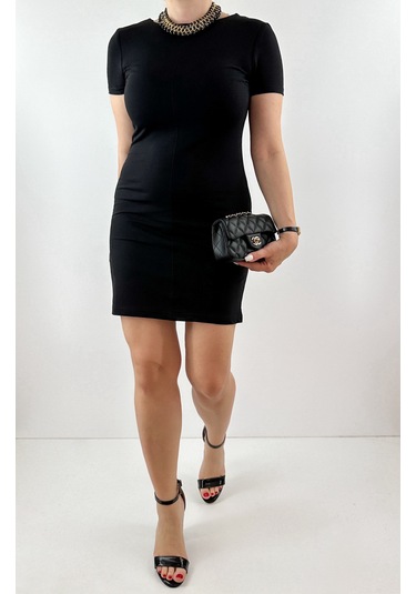 Modaonna Siyah Kısa Kollu Mini Elbise