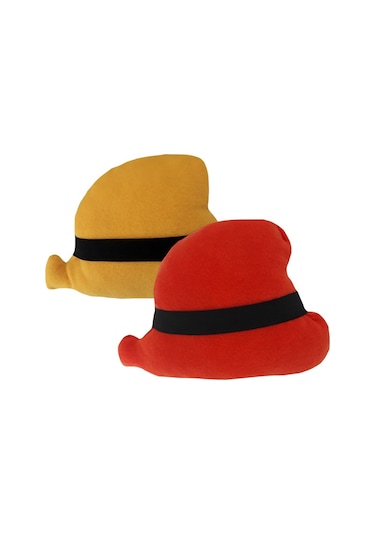 Araç İçi Nakışlı Darwin Pelüş Emoji Yastık Kırmızı - Sarı 17 x 24 CM