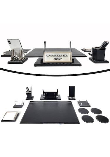 Prozenis Aksu Krom Detaylı İsimlikli Sümen Takımı Lüks Ofis Seti