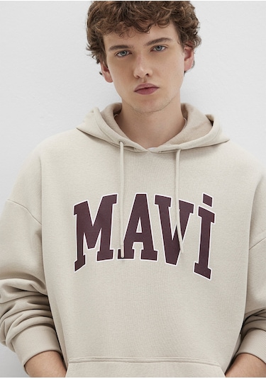 Mavi - Mavi Logo Baskılı Kapüşonlu Bej Sweatshirt 067149-70004 Bej