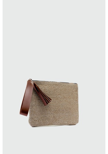 Shule Bags Juno Püskül Detaylı Hasır Clutch Çanta Taba Taba