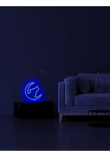 Kurt Figürlü Mavi Neon Gece Lambası Çok Renkli