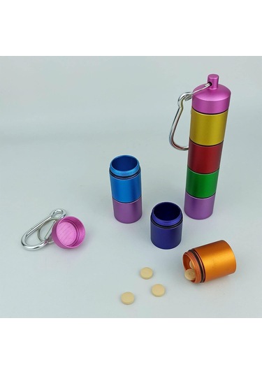 Küçük Metal Hap Düzenleyici Kılıf Anahtarı, İstiflenebilir Seyahat Sevimli Hap Kutusu Tutucu