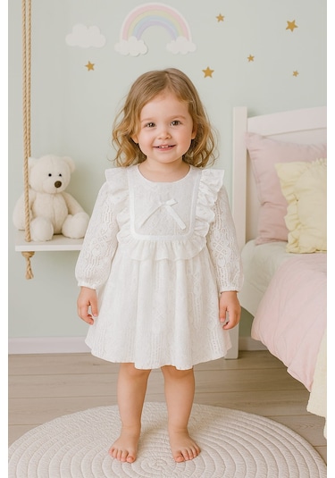 Kız Çocuk, Beyaz Dantel Abiye Elbise, Konsept Doğum Günü, Düğün, Bayramlık, Parti Elbisesi Beyaz