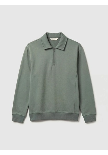 Lc Waikiki Mavi Polo Yaka Yarım Fermuarlı Erkek Sweatshirt