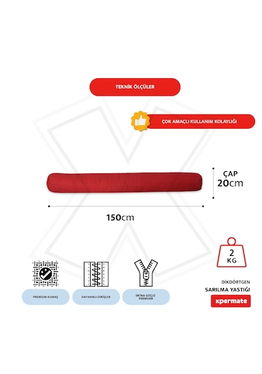 Xpermate Sarılma Yastığı Bacak Arası Yastığı Silindir 150cm Kırmı