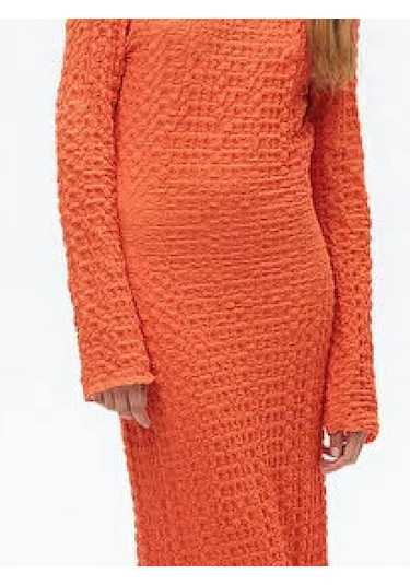 Nocturne Oversize Maxi Elbise - Uzun Kol - Minimalist Stil Kırmızı