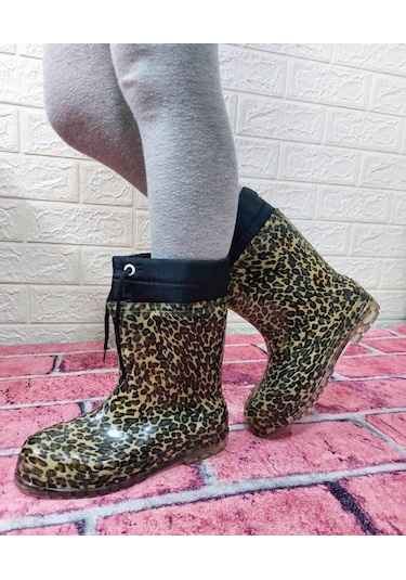 Çağrı Leopar Desenli İçi Kürklü Kız Çocuk Kar Yağmur Çizmesi 001