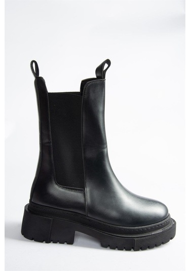 Fox Shoes T652449009 Siyah Kalın Tabanlı Kadın Bot Siyah-Suni Deri Siyah