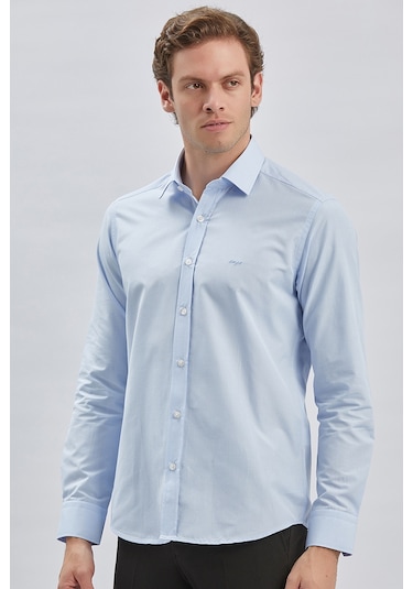 Koyu Mavi Uzun Kollu Bez Ayağı Sert Yaka Cepsiz Klasik Slim Fit Dar Kesim Gömlek 1004240230-koyu Mavi Koyu Mavi