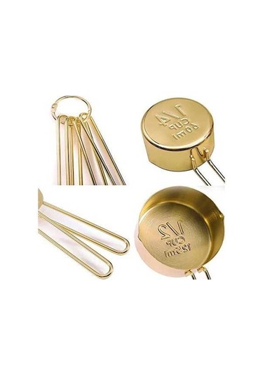 Pazly Altın 8 Adet Paslanmaz Çelik Ölçme Kaşığı Ve Bardak Seti - Mutfak Aksesuarları Altın